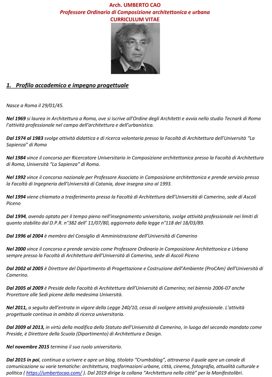 Prof. Arch. Umberto Cao - curriculum